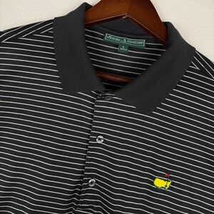 Masters Collection Mens Large Black White Striped Pima Cotton Golf Polo Shirt